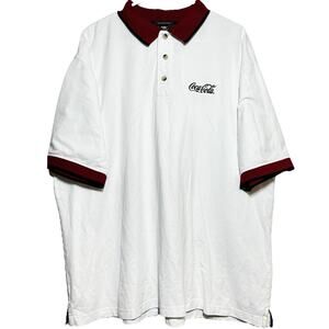 Antigua Performance Coca-Cola Polo Shirt Red Ribbed Collar & Hem White XL